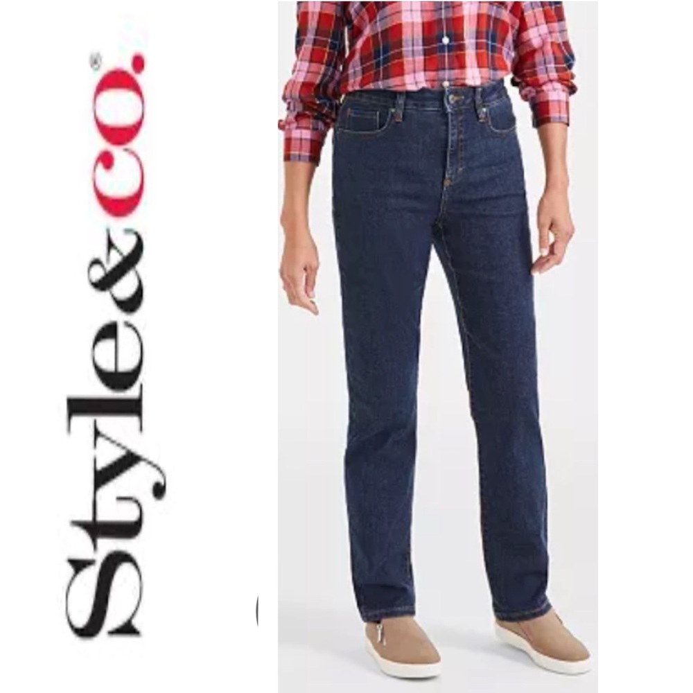 Style & Co. Women’s DENIM STRAIGHT LEG  HIGH RISE  Size 6S Dark Blue